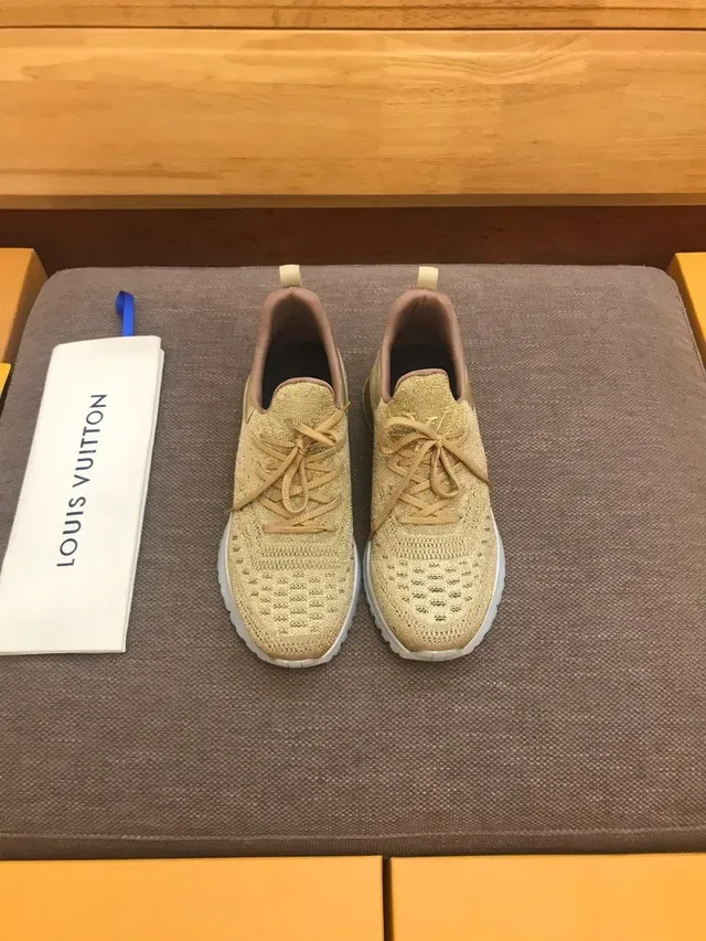 Louis Vuitton Gold Beige Knit Upper Metallic Lifestyle Sneakers 2