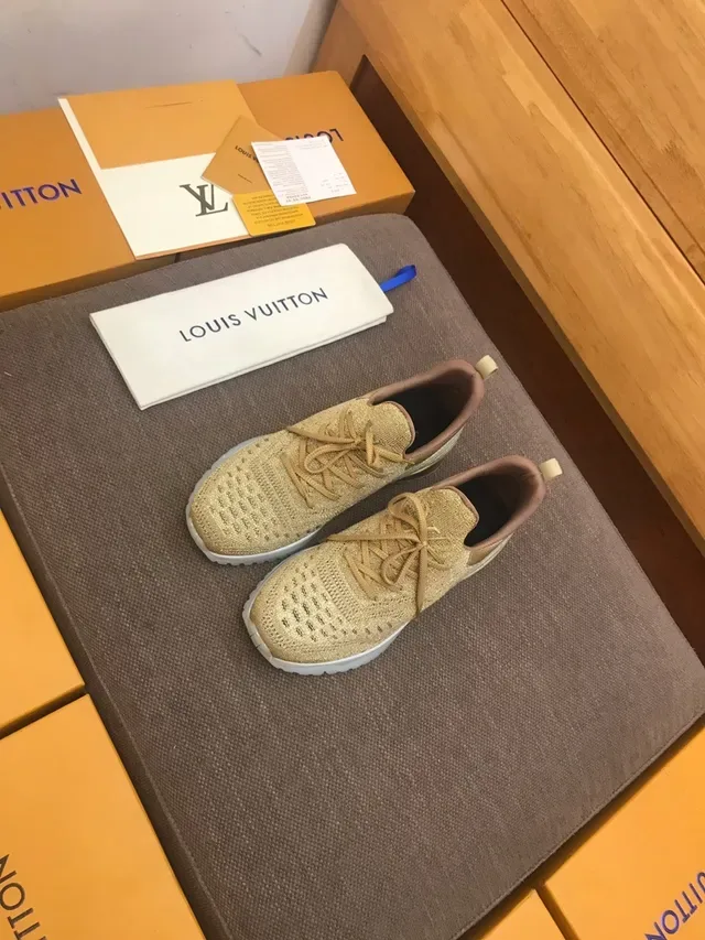 Louis Vuitton Gold Beige Knit Upper Metallic Lifestyle Sneakers 3