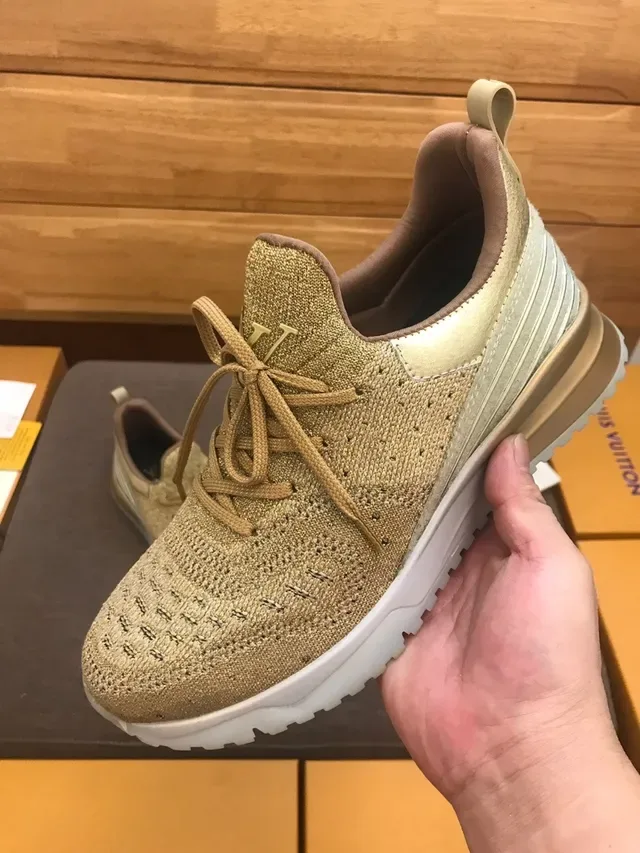 Louis Vuitton Gold Beige Knit Upper Metallic Lifestyle Sneakers 4