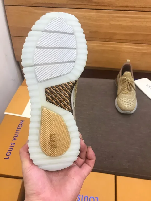 Louis Vuitton Gold Beige Knit Upper Metallic Lifestyle Sneakers 5