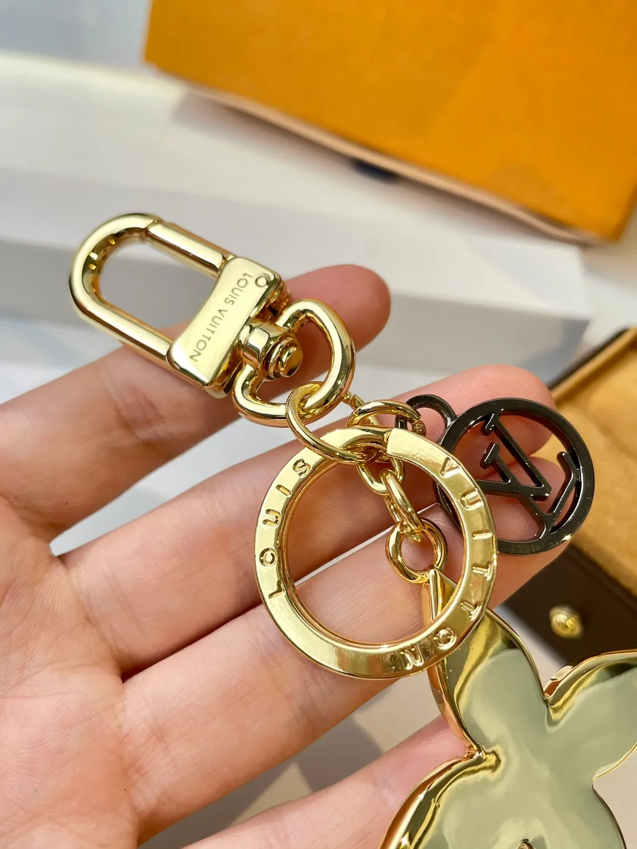 Louis Vuitton Gold Black Polished Metal Enamel Monogram Bracelet 5