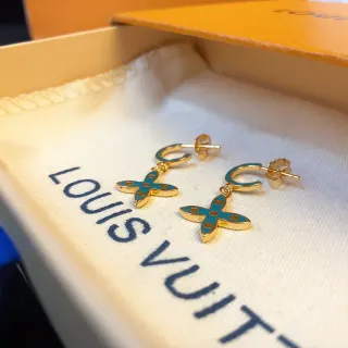 Louis Vuitton Gold Blue Metal Turquoise Enamel Earrings