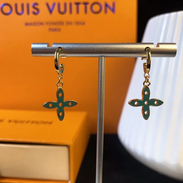 Louis Vuitton Gold Blue Metal Turquoise Enamel Earrings 3