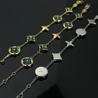 Louis Vuitton Gold Green Chain-Link Malachite-Inlaid Bracelet
