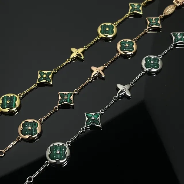 Louis Vuitton Gold Green Chain-Link Malachite-Inlaid Bracelet 3
