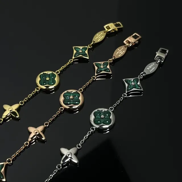 Louis Vuitton Gold Green Chain-Link Malachite-Inlaid Bracelet 4