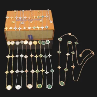 Louis Vuitton Gold Green Fine Chain-Link Enamel And Mother-of-Pearl Pendants Necklace
