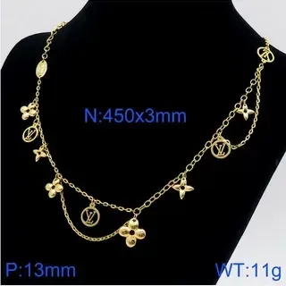 Louis Vuitton Gold Layered Chain Monogram Pendants Necklace