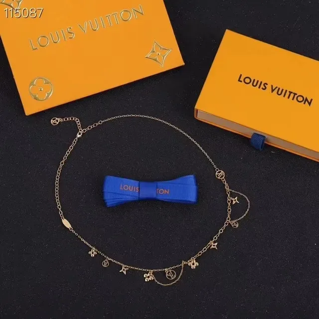 Louis Vuitton Gold Layered Chain Monogram Pendants Necklace 3