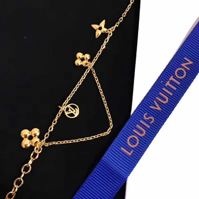 Louis Vuitton Gold Layered Chain Monogram Pendants Necklace 4