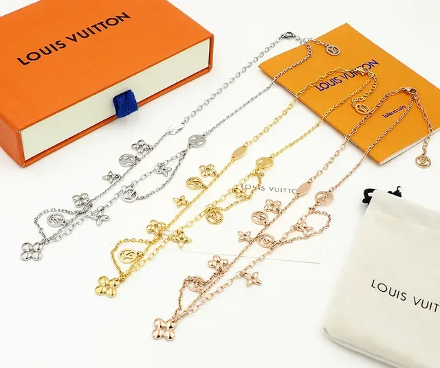 Louis Vuitton Gold Layered Chain Monogram Pendants Necklace 6