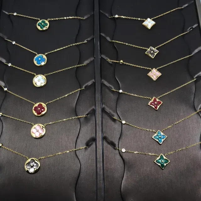 Louis Vuitton Gold Multicolor Chain Enamel Floral Pendant Necklace 1