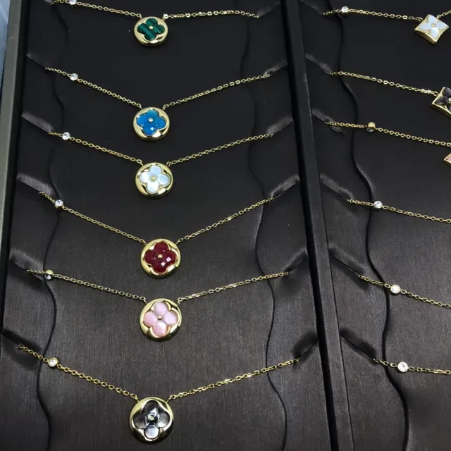 Louis Vuitton Gold Multicolor Chain Enamel Floral Pendant Necklace 2