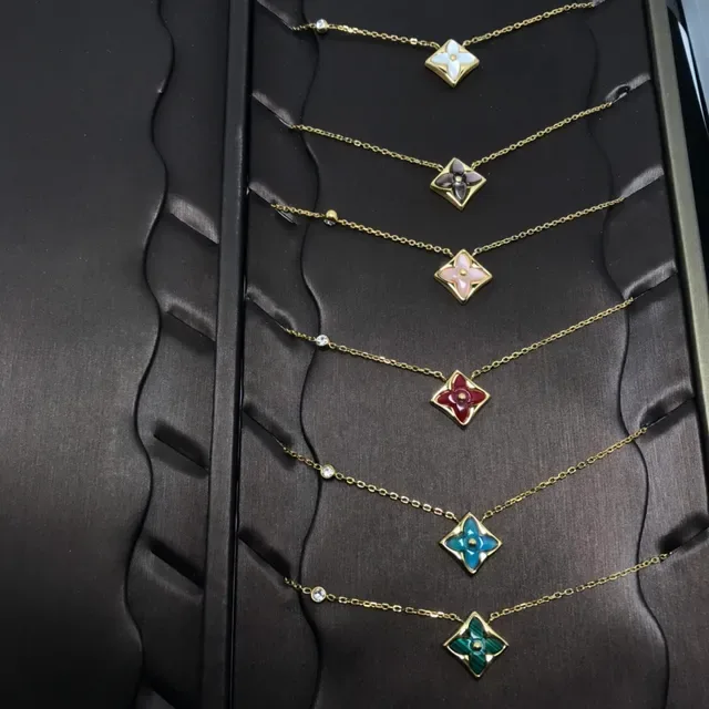 Louis Vuitton Gold Multicolor Chain Enamel Floral Pendant Necklace 3