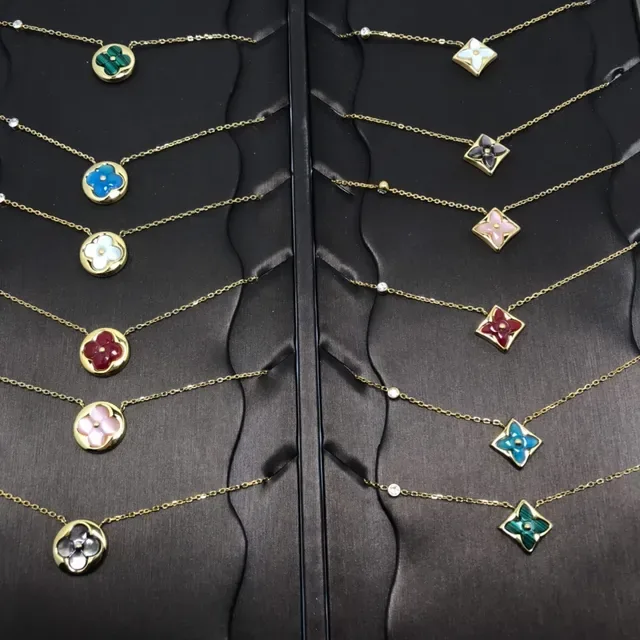 Louis Vuitton Gold Multicolor Chain Enamel Floral Pendant Necklace 4