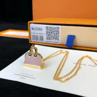 Louis Vuitton Gold Pink Bag-Shaped Pendant Metal Necklace