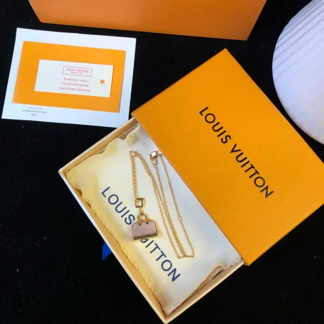 Louis Vuitton Gold Pink Bag-Shaped Pendant Metal Necklace 2