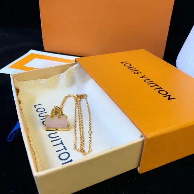 Louis Vuitton Gold Pink Bag-Shaped Pendant Metal Necklace 3