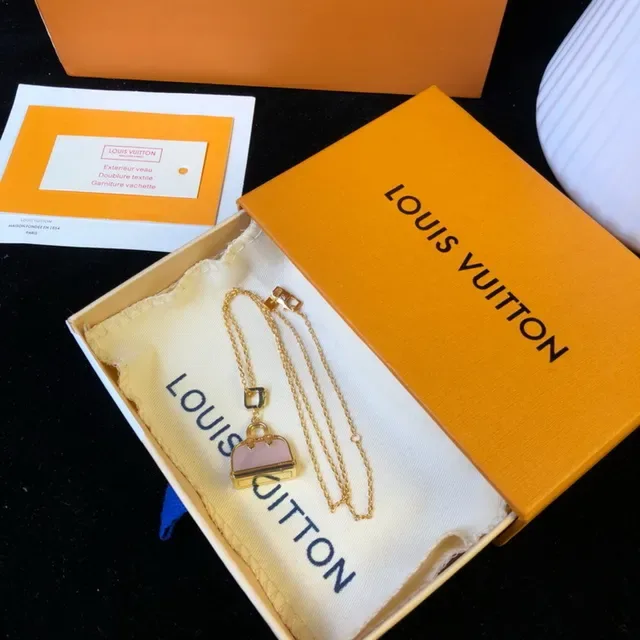 Louis Vuitton Gold Pink Bag-Shaped Pendant Metal Necklace 4