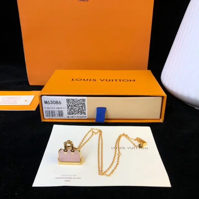 Louis Vuitton Gold Pink Bag-Shaped Pendant Metal Necklace 8