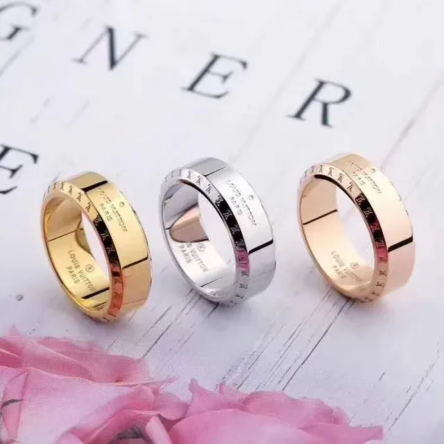 Louis Vuitton Gold Silver Engraved Band Metallic Finish Ring 2