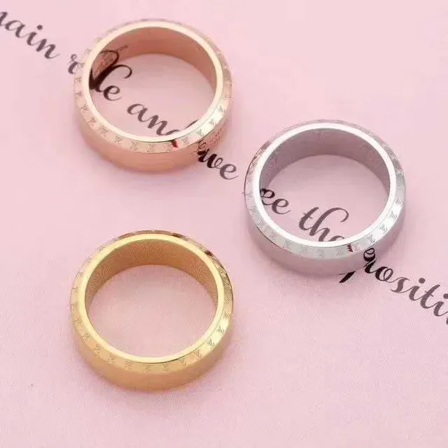 Louis Vuitton Gold Silver Engraved Band Metallic Finish Ring 3