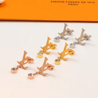 Louis Vuitton Gold Silver LV Monogram Logo Drop Dangle Earrings
