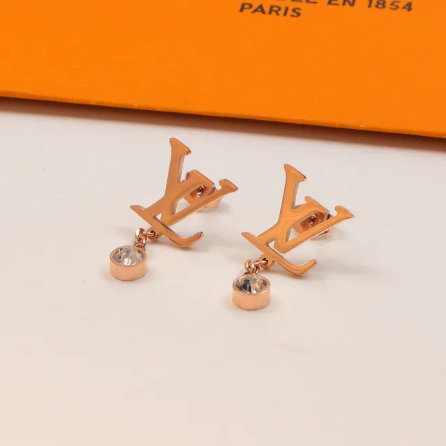 Louis Vuitton Gold Silver LV Monogram Logo Drop Dangle Earrings 4