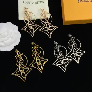 Louis Vuitton Gold Silver Openwork Geometric Floral Monogram-Inspired Earrings