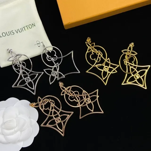 Louis Vuitton Gold Silver Openwork Geometric Floral Monogram-Inspired Earrings 2