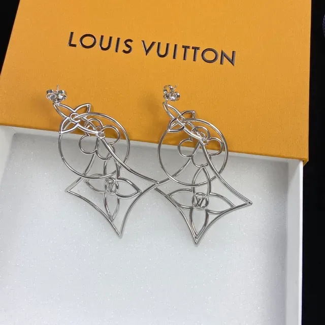 Louis Vuitton Gold Silver Openwork Geometric Floral Monogram-Inspired Earrings 3