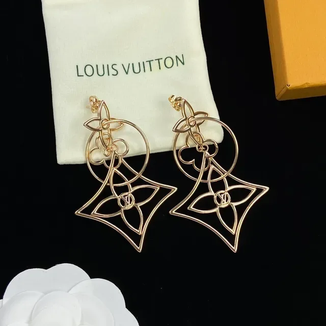 Louis Vuitton Gold Silver Openwork Geometric Floral Monogram-Inspired Earrings 6
