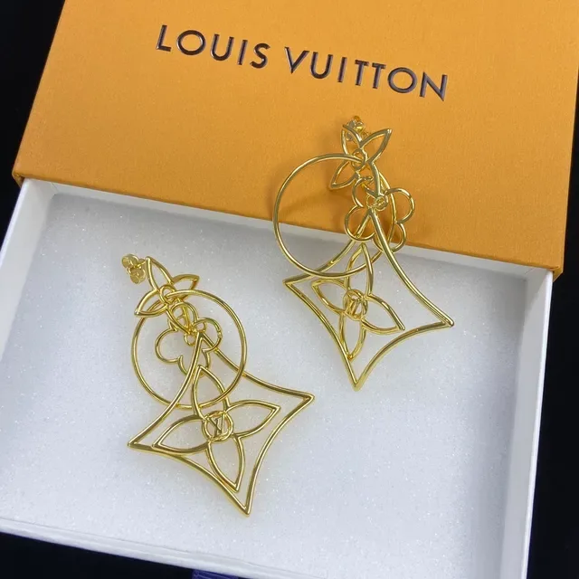 Louis Vuitton Gold Silver Openwork Geometric Floral Monogram-Inspired Earrings 7