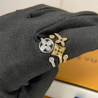 Louis Vuitton Gold Silver Stackable Gem-Set Ring