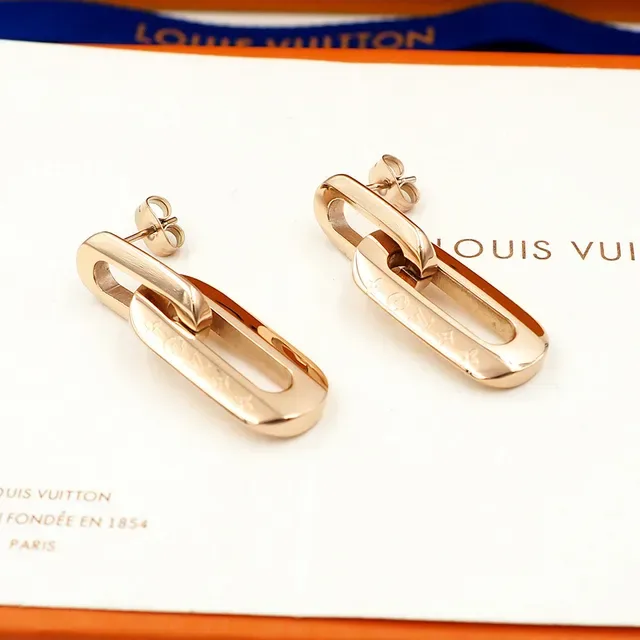 Louis Vuitton Gold-Tone Engraved Link Earrings 2