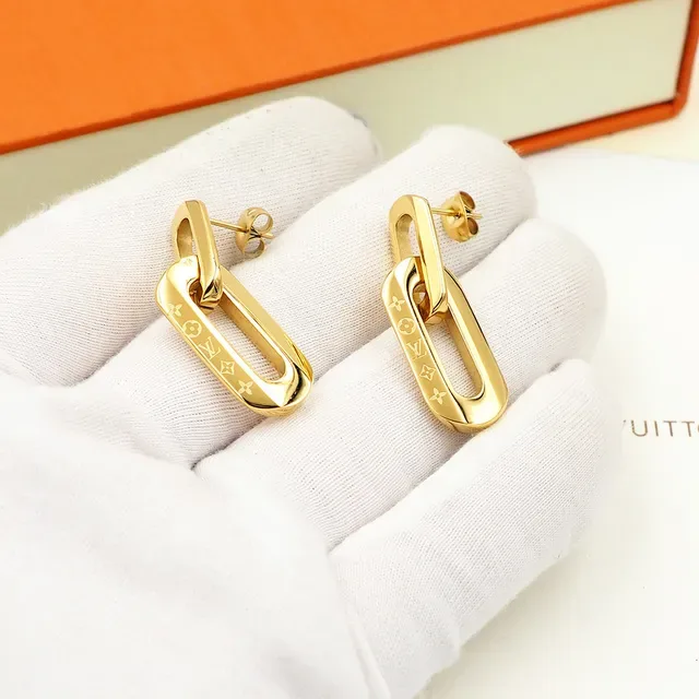 Louis Vuitton Gold-Tone Engraved Link Earrings 3