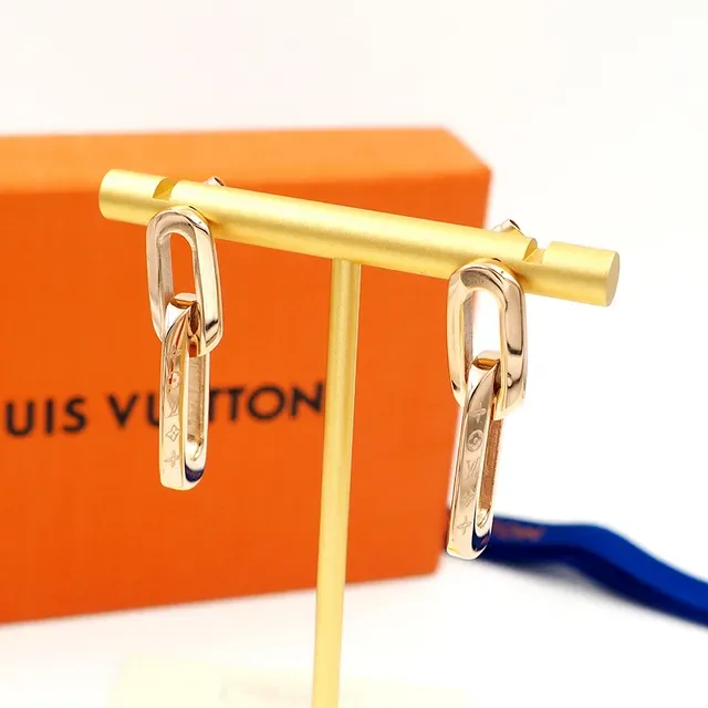 Louis Vuitton Gold-Tone Engraved Link Earrings 5