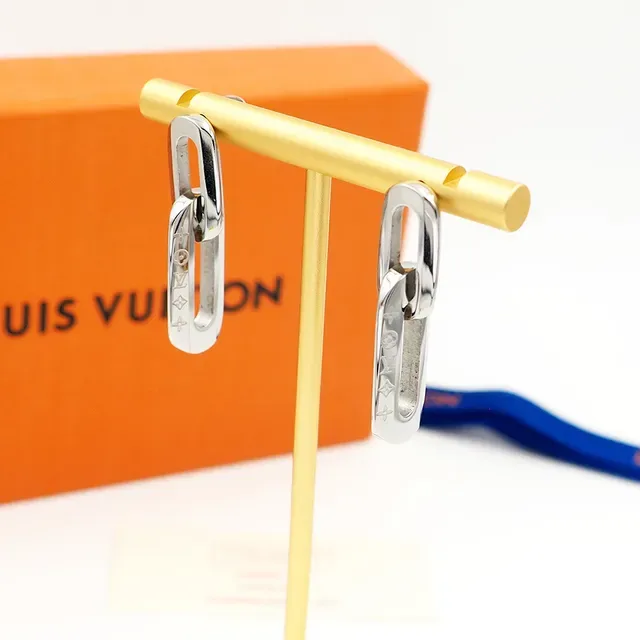 Louis Vuitton Gold-Tone Engraved Link Earrings 6