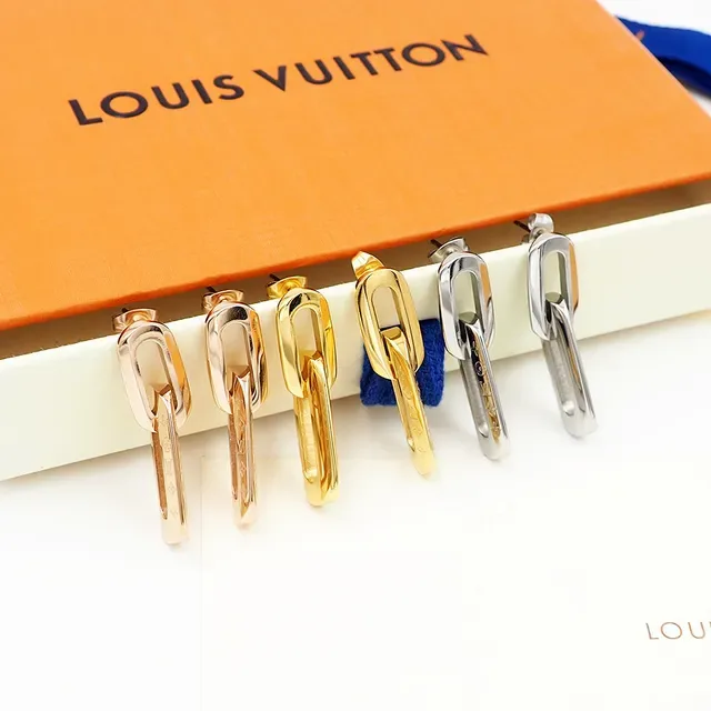 Louis Vuitton Gold-Tone Engraved Link Earrings 7