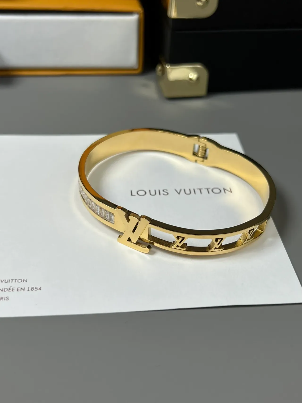 Louis Vuitton Gold-Tone LV Monogram Baguette Crystal Bracelet 2