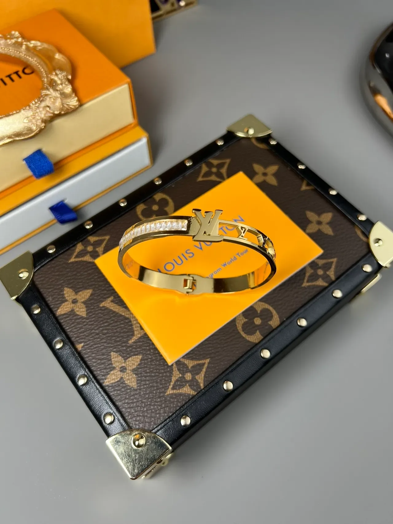 Louis Vuitton Gold-Tone LV Monogram Baguette Crystal Bracelet 3