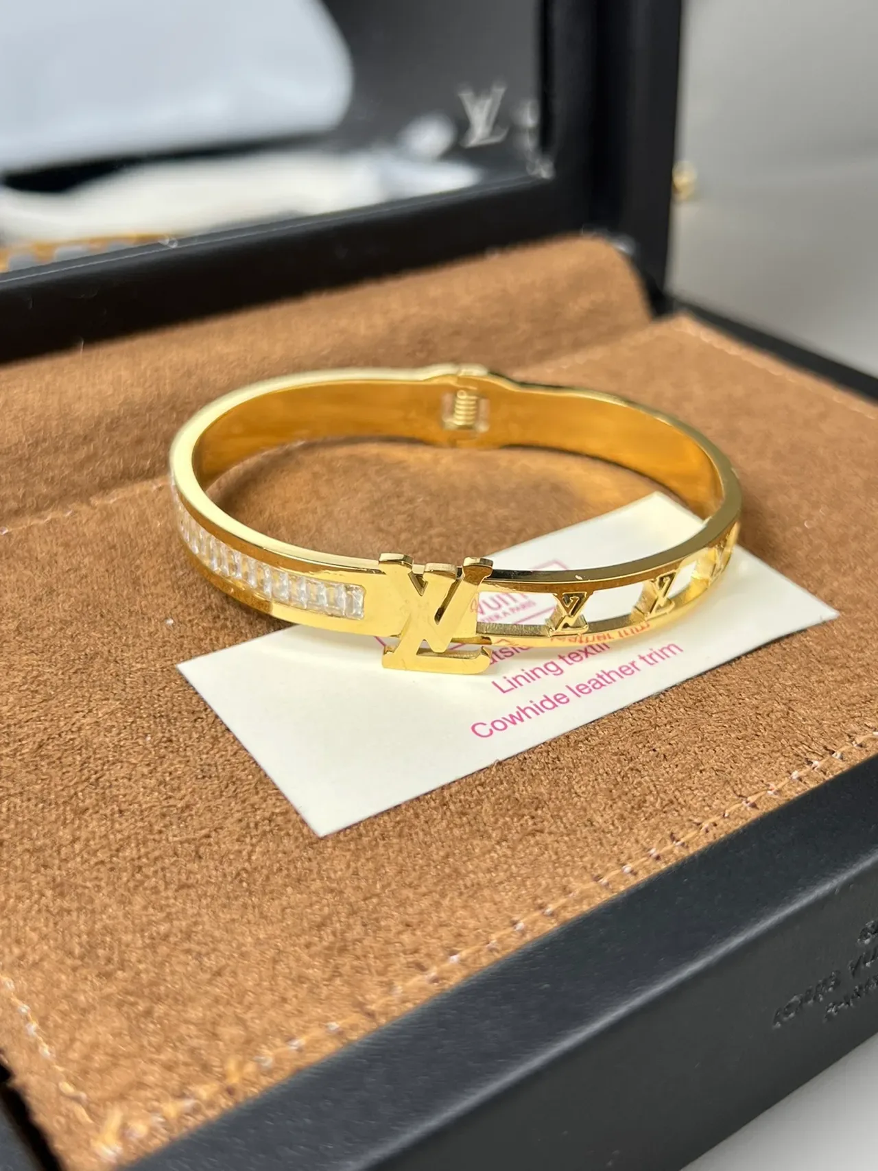 Louis Vuitton Gold-Tone LV Monogram Baguette Crystal Bracelet 4