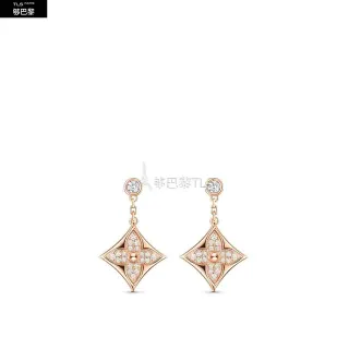 Louis Vuitton Gold White Quatrefoil Diamond Pavé Rose Earrings