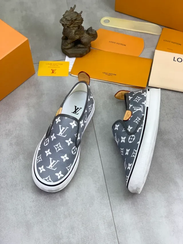 Louis Vuitton Gray White Monogram Canvas Slip-On Lifestyle Sneakers 5