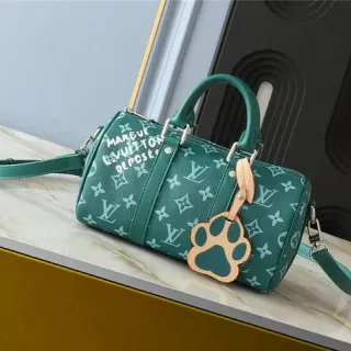 Louis Vuitton Green Beige Monogram Canvas Cylindrical Barrel Boston Bag