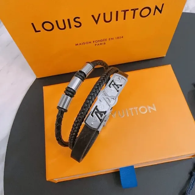Louis Vuitton Iconic Monogram Black Braided Leather Bracelet 6