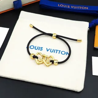 Louis Vuitton Interlocking Heart Charm Black Cord Bracelet