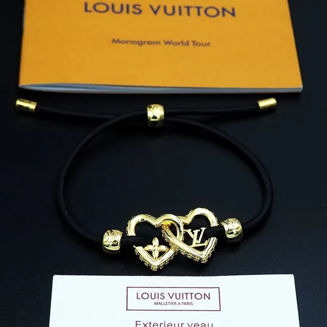 Louis Vuitton Interlocking Heart Charm Black Cord Bracelet 2