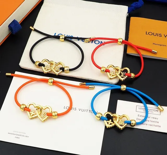 Louis Vuitton Interlocking Heart Charm Black Cord Bracelet 3