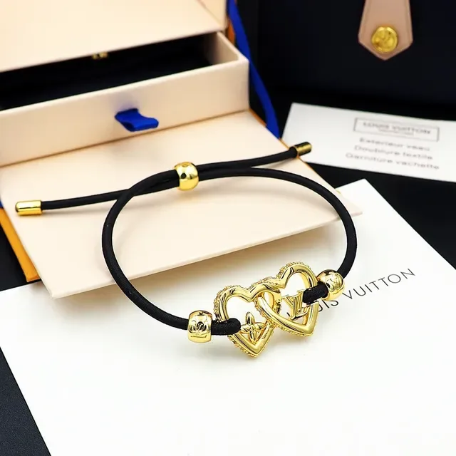 Louis Vuitton Interlocking Heart Charm Black Cord Bracelet 4